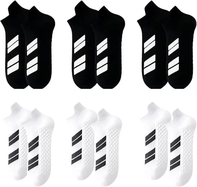 6 Pairs Sports No Show Socks for Men and Women - White Sweat-Absorbing Breathable